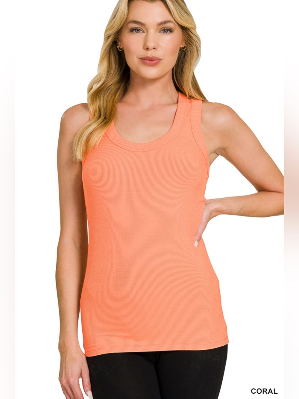 Zenana Coral Ribbed Scoop Neck Tank Top